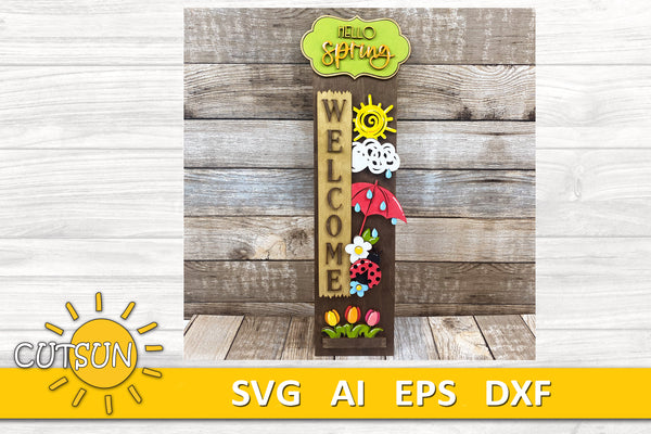 Hello Spring porch sign add-on with a free Interchangeable Porch leaner SVG included Glowforge SVG Laser cut file
