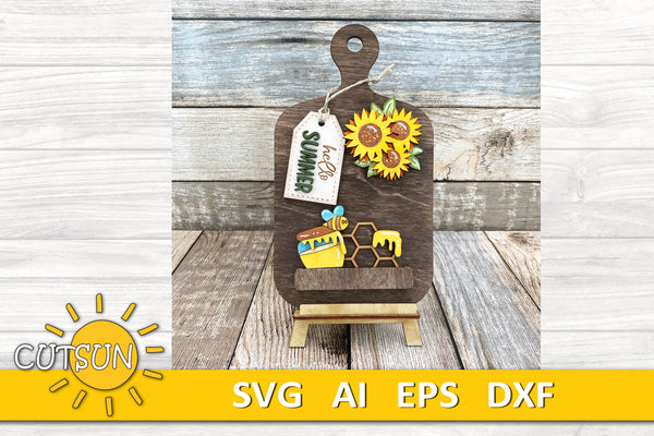 Hello Summer Sunflowers Add-on and Interchangeable Cutting board decor SVG Glowforge SVG Laser cut file