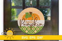 Fall door hanger SVG | Hello pumpkin door hanger svg | Farmhouse door sign svg