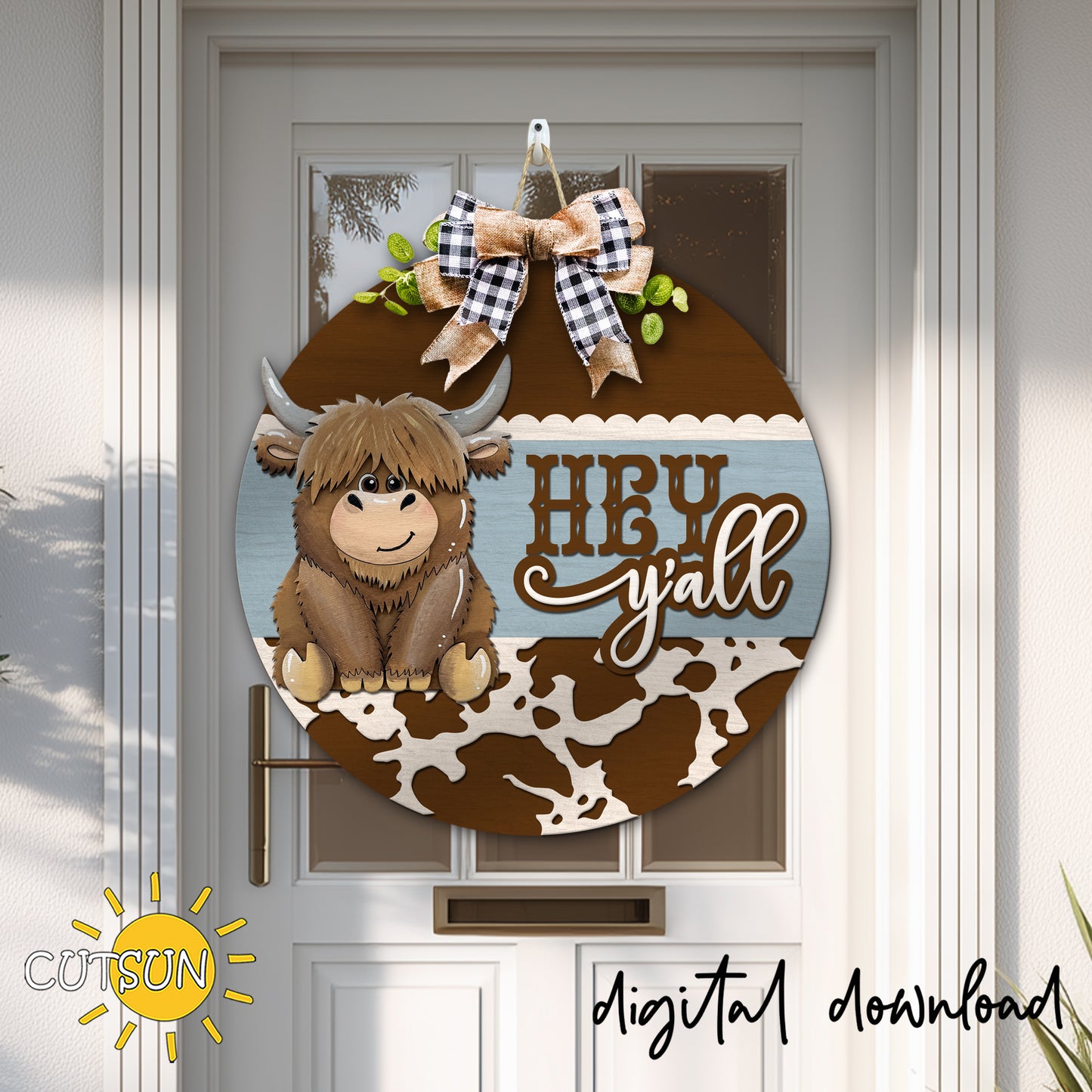 Highland Cow Farmhouse Door sign SVG – Layered Farmhouse Laser Cut File