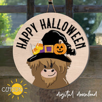 Halloween Highland Cow door hanger SVG Round door hanger svg