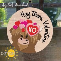 Valentine's day Highland Cow door hanger SVG Laser cut file