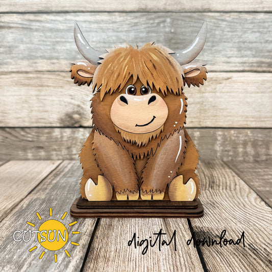 Highland Cow Shelf Sitter SVG – Interchangeable Animal Laser Cut File for Farmhouse Shelf Decor