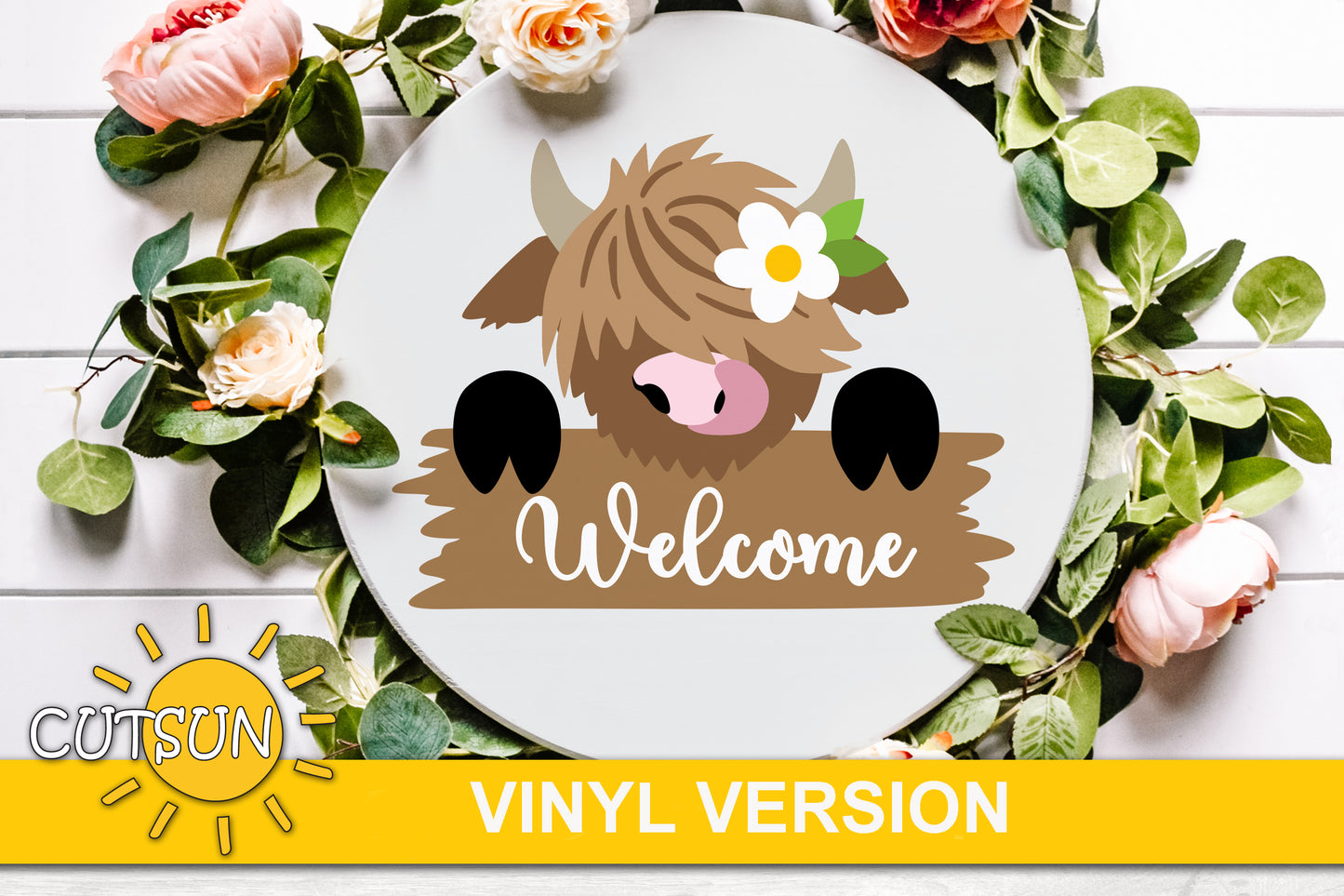 Cute Highland cow door hanger SVG Farmhouse door hanger svg Highland cow svg Glowforge SVG Laser cut file