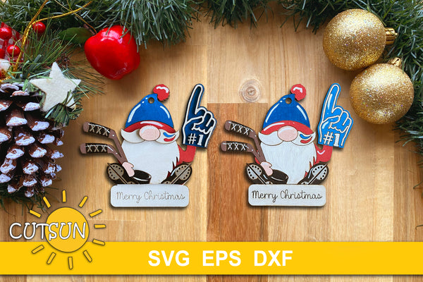 Hockey gnome Ornament SVG Laser cut file Hockey SVG Gnome svg Hockey ornament svg Christmas ornament svg
