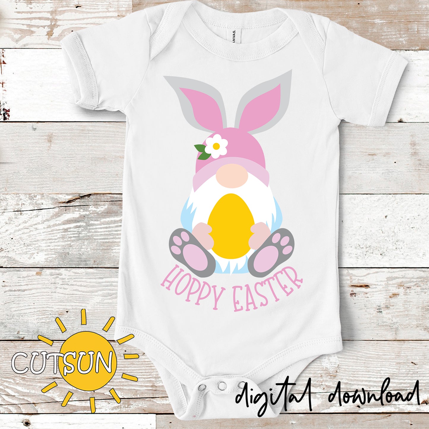 Easter Gnome SVG – Bunny gnome laser cut file for Easter shelf décor
