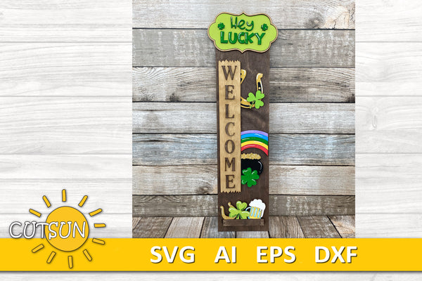 St Patricks day porch sign add-on with a free Interchangeable Porch leaner SVG included Glowforge SVG Laser cut file