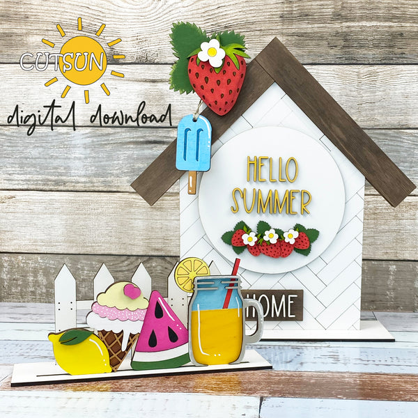 Hello Summer Add-on for the Interchangeable House and Fence Shelf decor SVG FILE