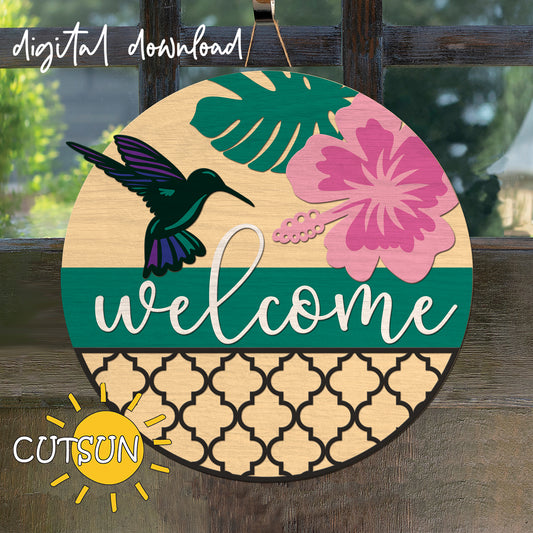 Hummingbird Door hanger SVG | Tropical door hanger svg | Summer door hanger svg | Laser cut file