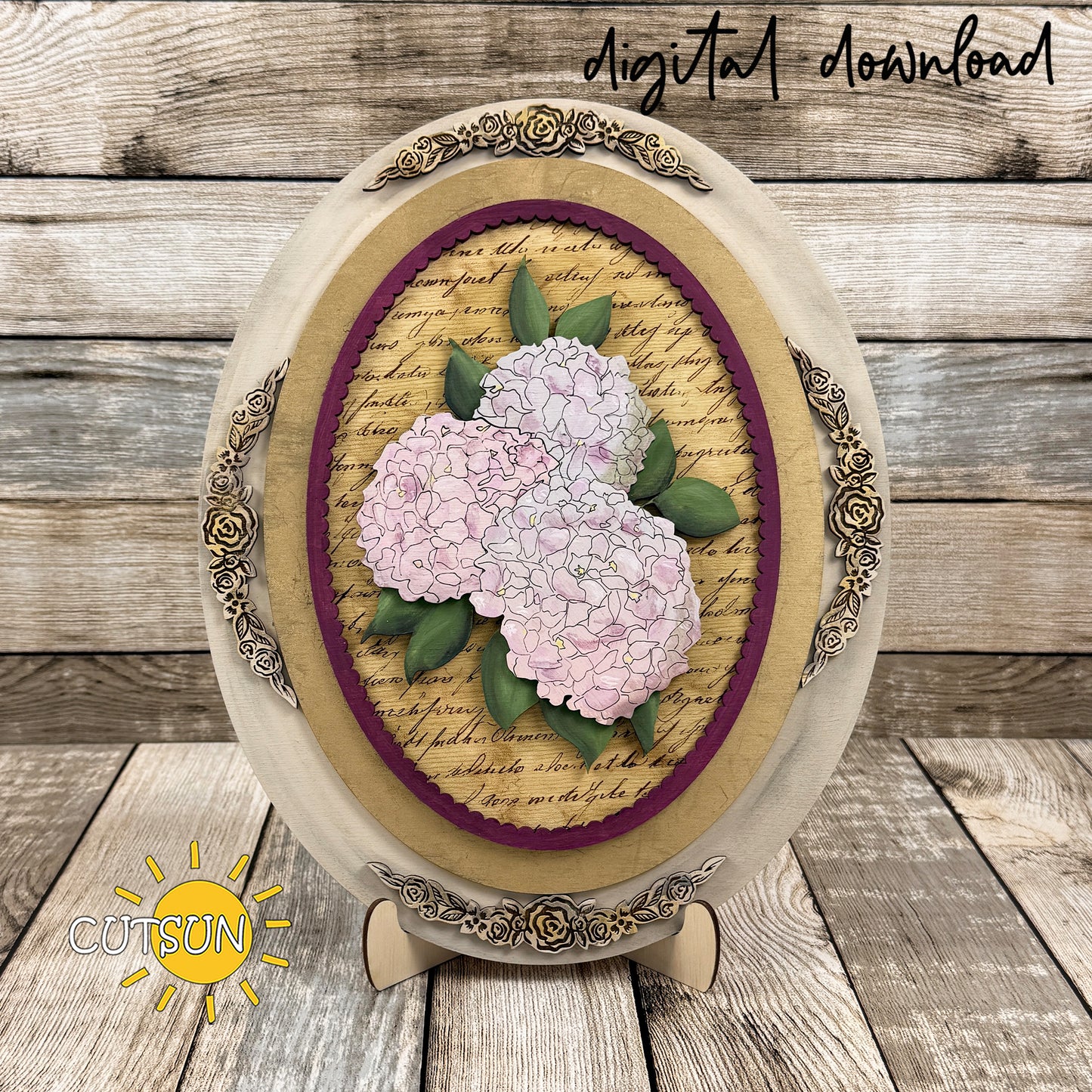 Peonies & Hydrangeas Oval Frame Add-On SVG | Floral Insert + Engraving Background + Stencil Background | Laser Cut File Digital Download