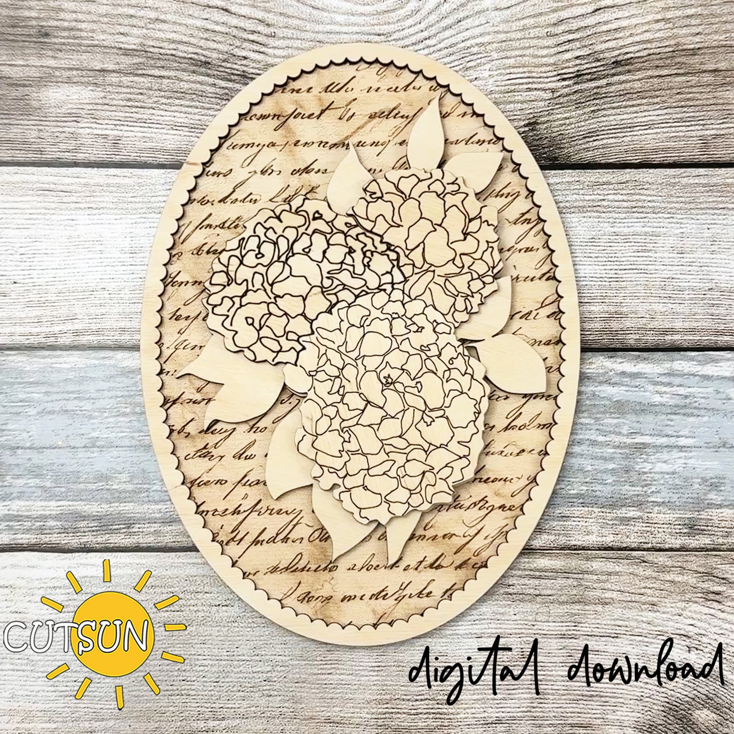 Peonies & Hydrangeas Oval Frame Add-On SVG | Floral Insert + Engraving Background + Stencil Background | Laser Cut File Digital Download