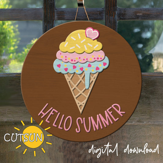 Icecream cone door hanger SVG | Hello summer door hanger SVG