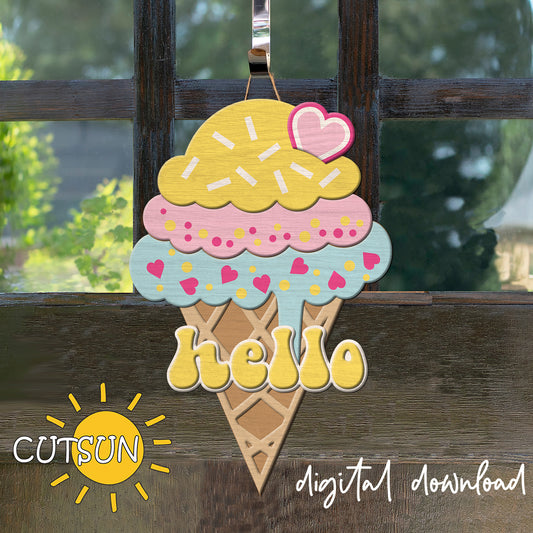 Ice cream cone door hanger SVG | Laser cut svg