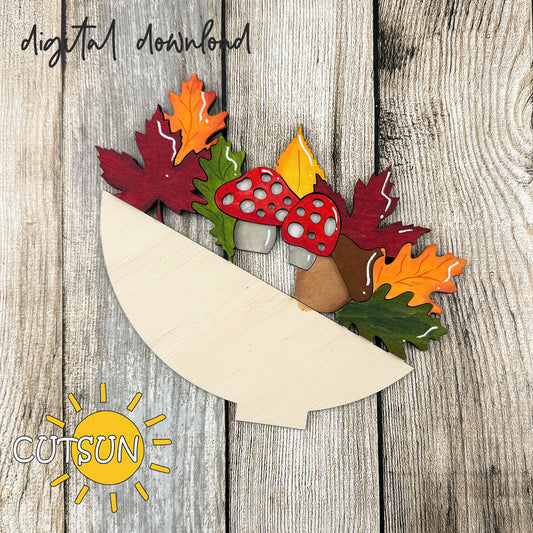 Fall Leaves & Mushrooms Add-On for Interchangeable Umbrella Shelf Sitter – Autumn SVG Laser Cut File