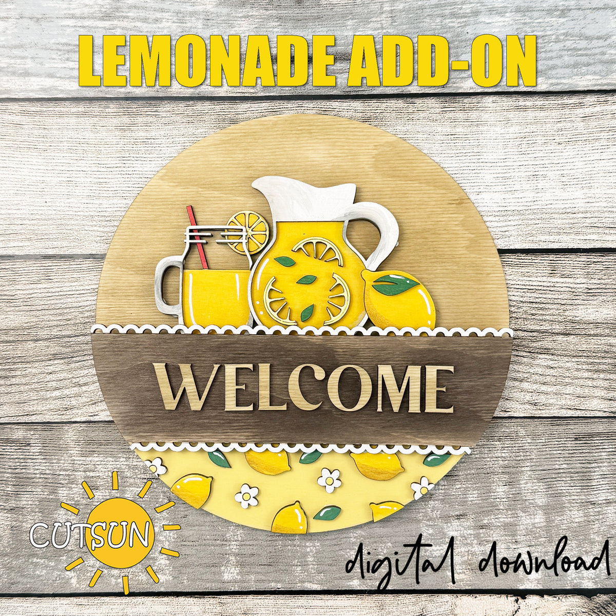 Lemon Sign Osb Lemonade Add-On for Interchangeable Round Sign | Summer Lemon Door Han ...