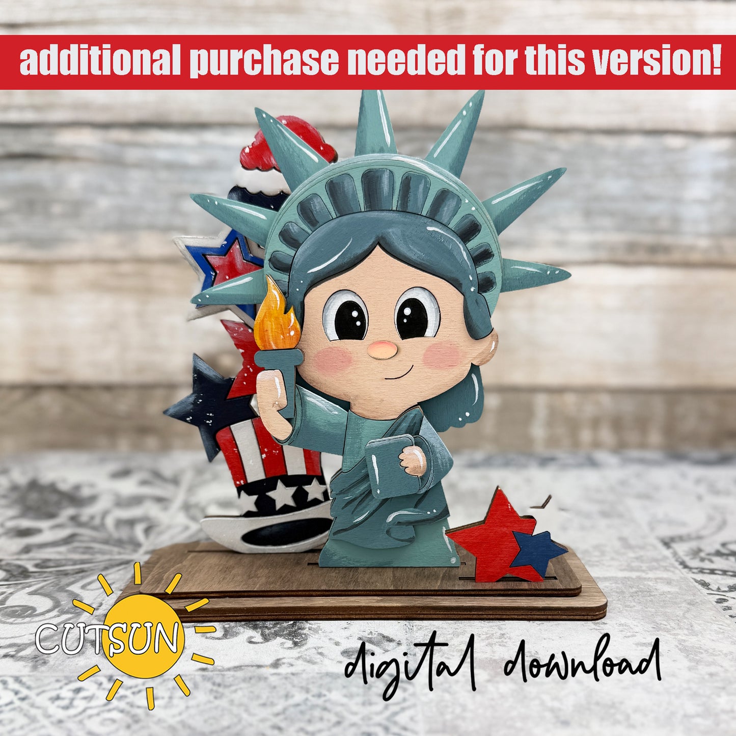 Liberty Girl Shelf Sitter SVG – Patriotic Interchangeable Animal Style Laser Cut File – Shelf Decor Digital Download