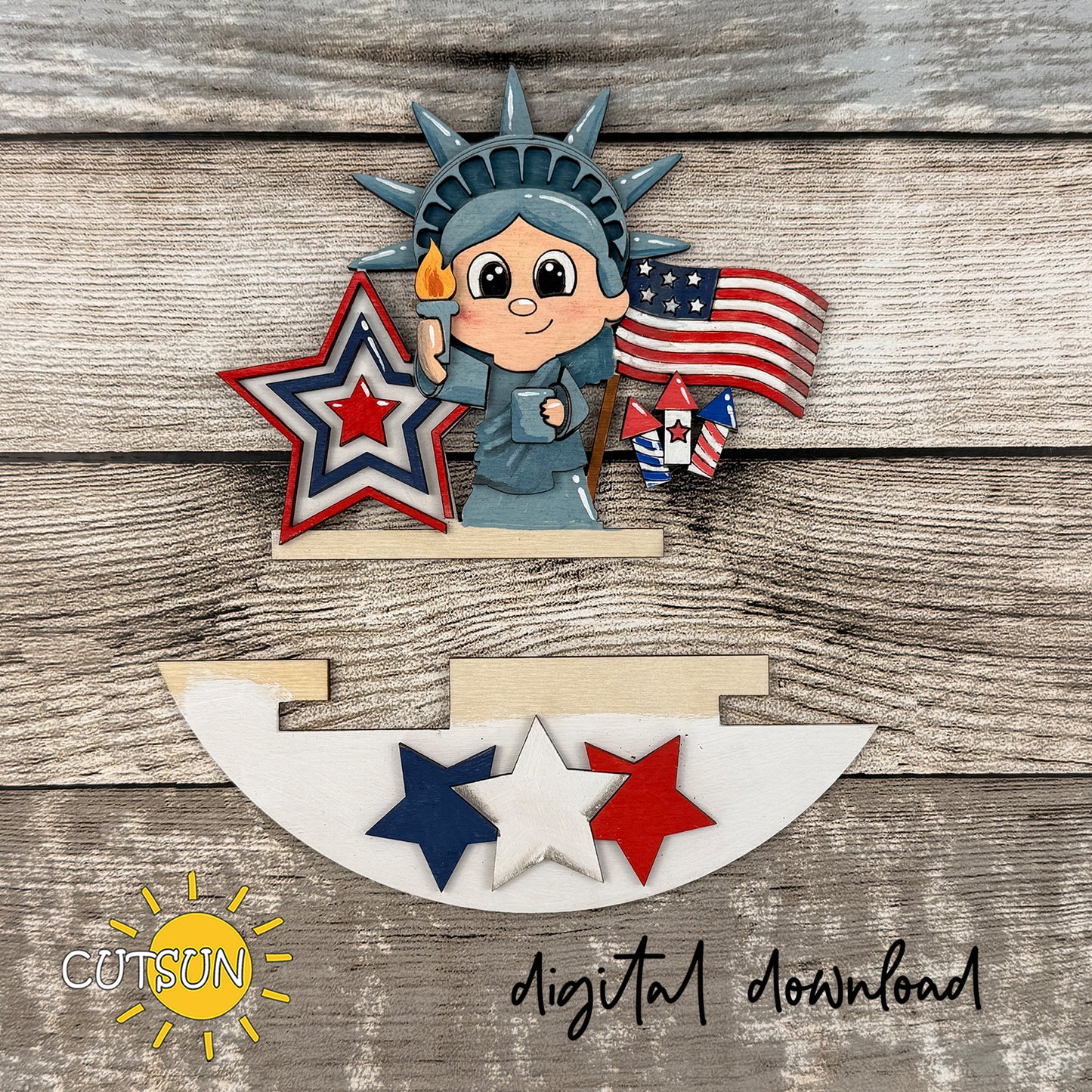 Patriotic Liberty Add-On for Interchangeable Round Sign SVG | 4th of July Laser Cut File | USA Decor Insert Digital Download