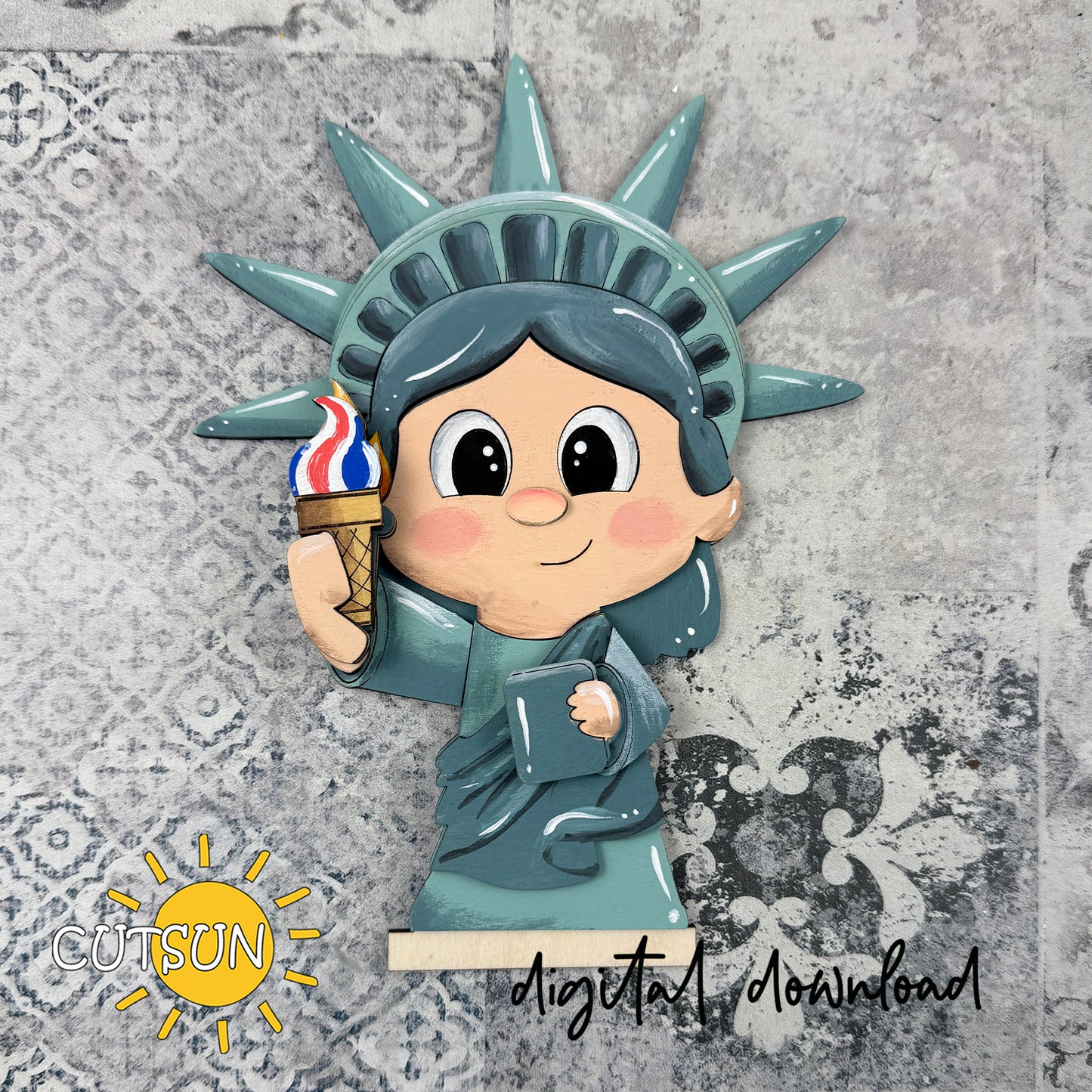 Liberty Girl Shelf Sitter SVG – Patriotic Interchangeable Animal Style Laser Cut File – Shelf Decor Digital Download
