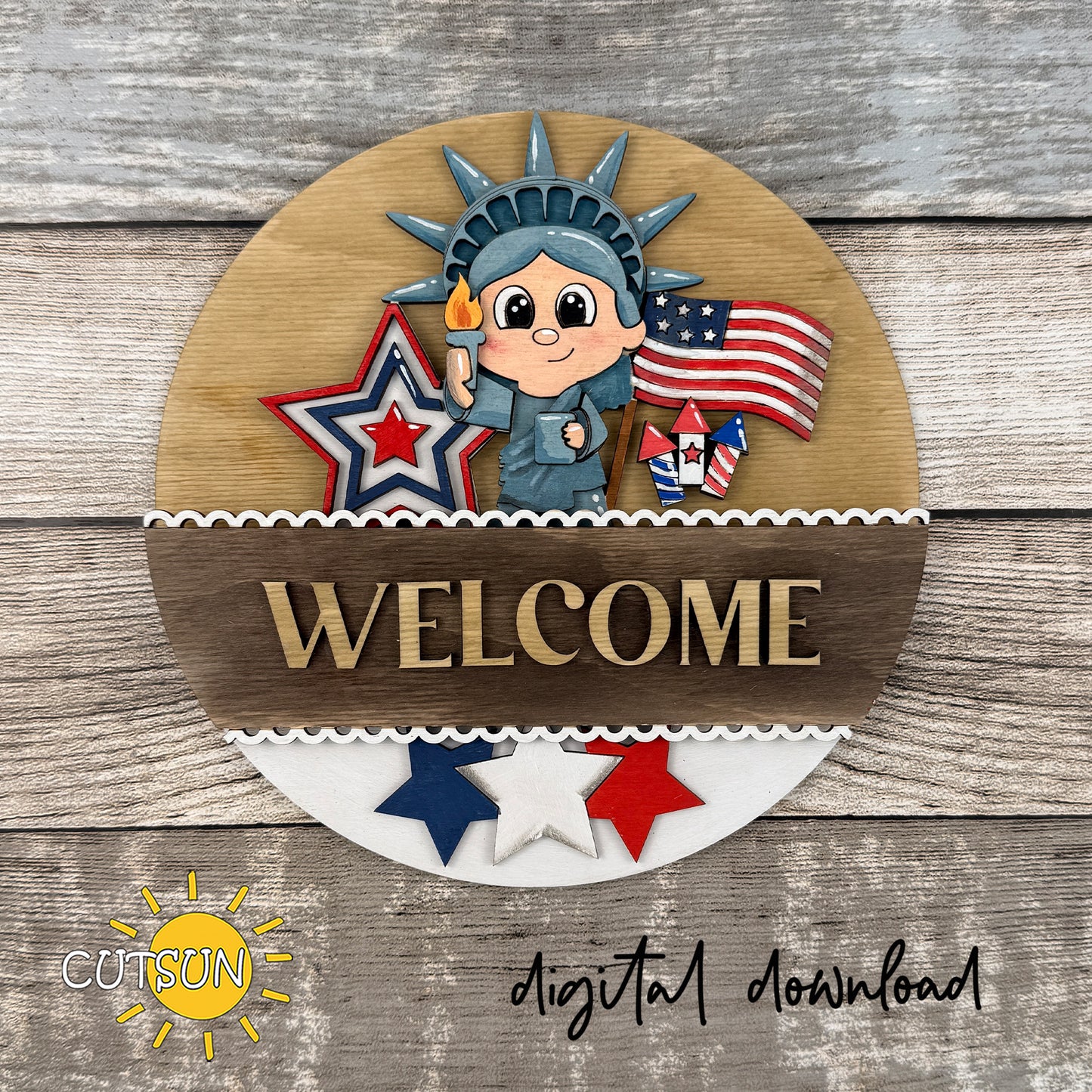 Patriotic Liberty Add-On for Interchangeable Round Sign SVG | 4th of July Laser Cut File | USA Decor Insert Digital Download