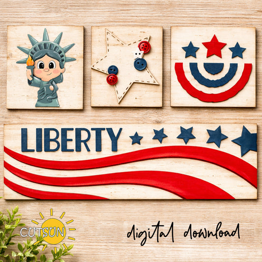 Liberty Leaning Signs SVG Bundle – Patriotic Tiered Tray Decor | 4th of July Laser Cut Files