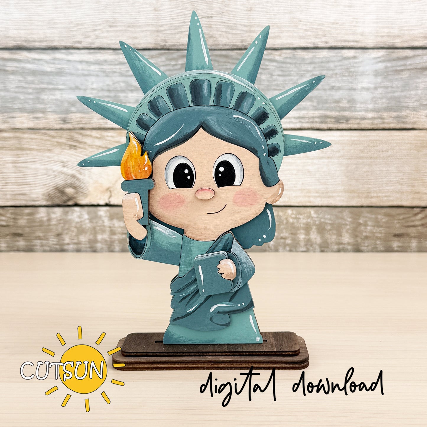 Liberty Girl Shelf Sitter SVG – Patriotic Interchangeable Animal Style Laser Cut File – Shelf Decor Digital Download