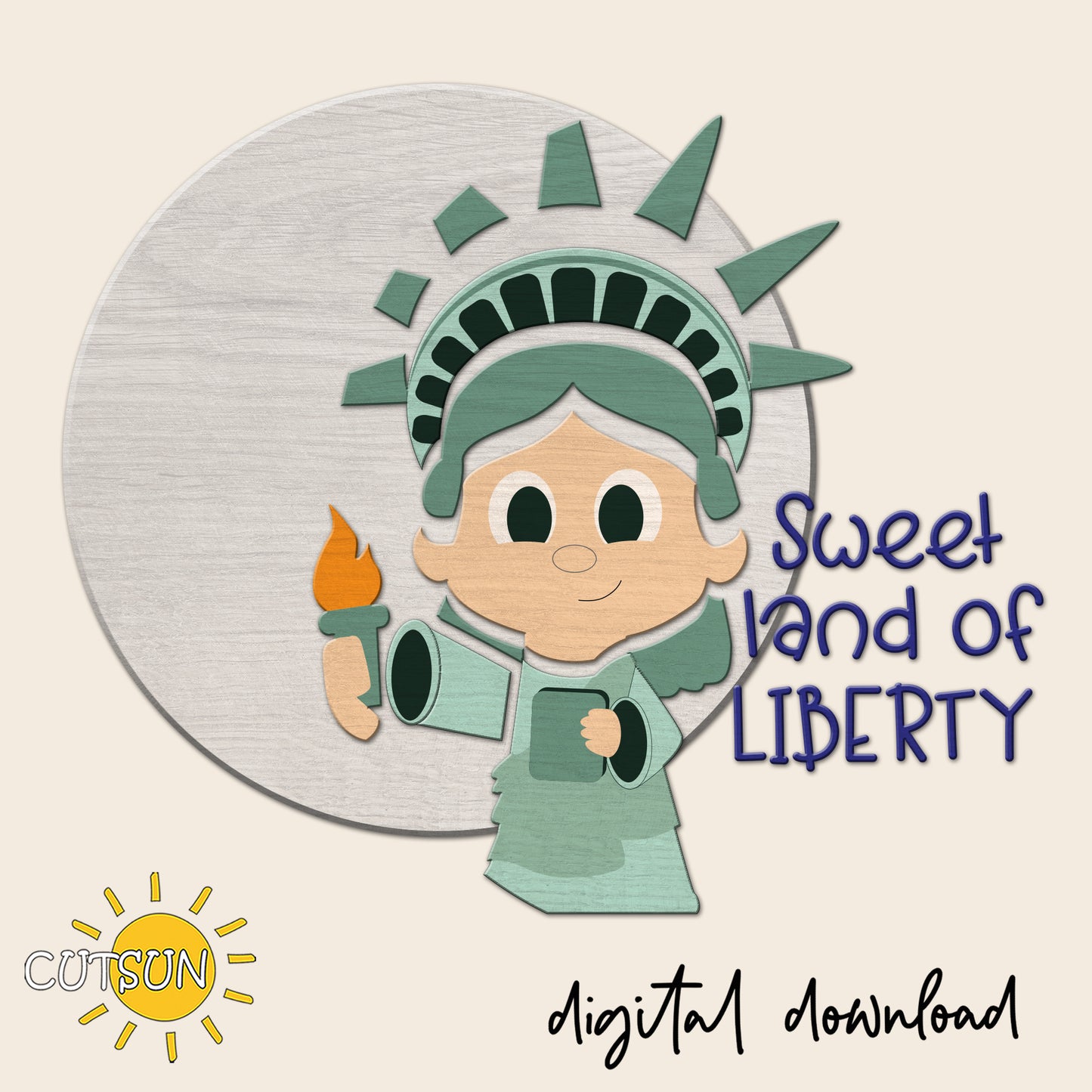Liberty Door Hanger SVG – Sweet Land of Liberty Sign | Patriotic Round Door Sign | 4th of July Decor Laser Cut File