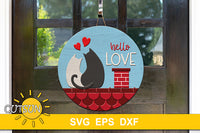 Love cats on the roof Valentine's day door hanger SVG digital download for use with laser cutters
