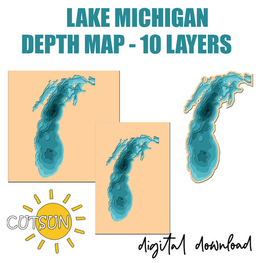 3D Layered Map Lake Michigan - 10 layers | Laser cut file | Cricut svg