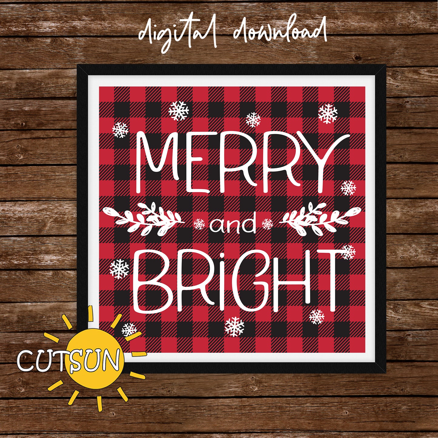 Merry And Bright SVG Plaid Rustic sign