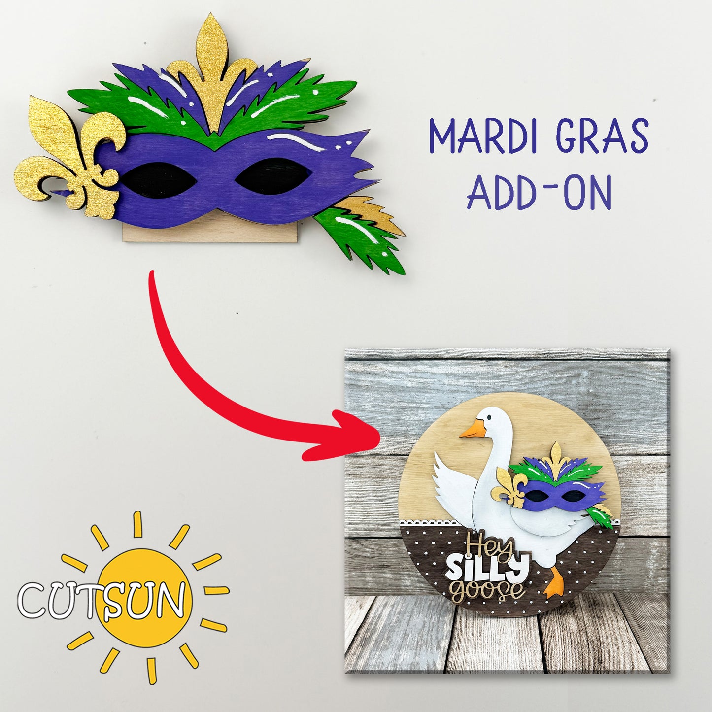 Mardi Gras Add-On SVG for Interchangeable Goose Door Hanger – Carnival Mask Laser Cut File for Seasonal Door Decor