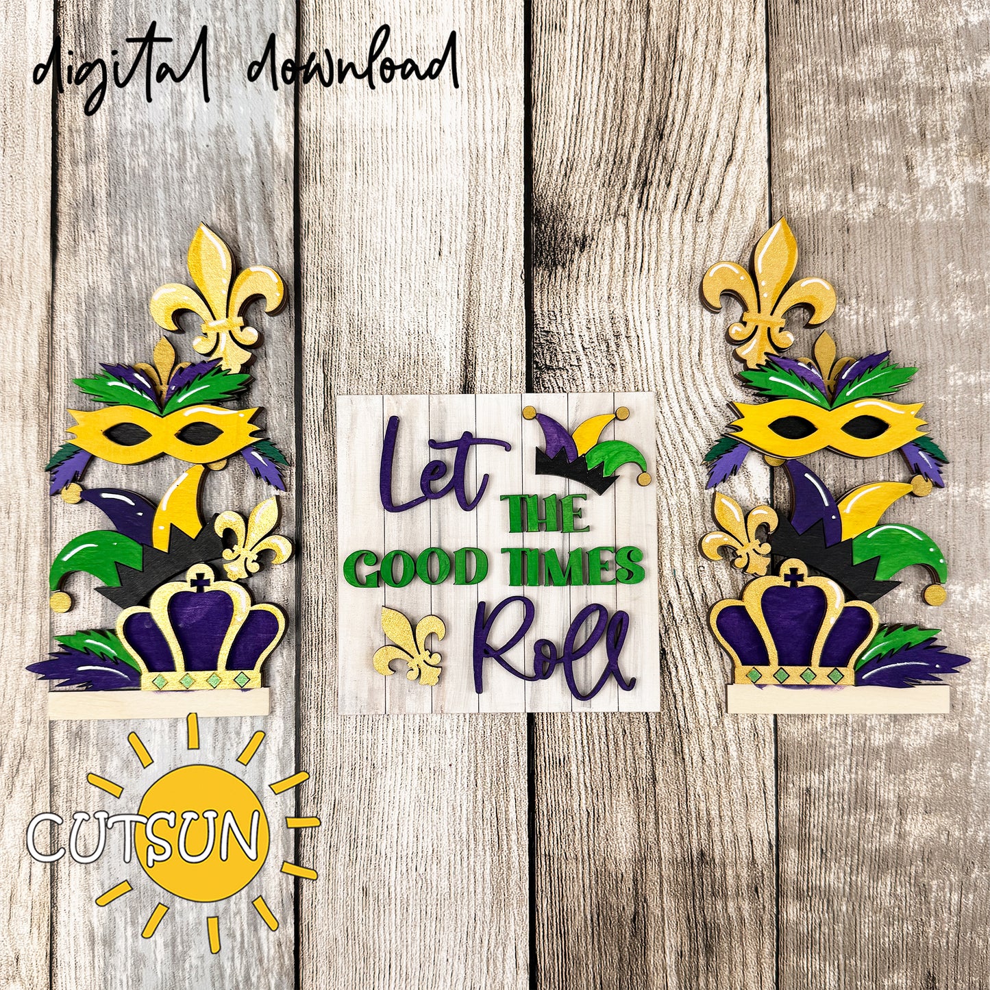 Mardi Gras Add-On for Interchangeable Farmhouse Window | Laser Cut SVG Digital File