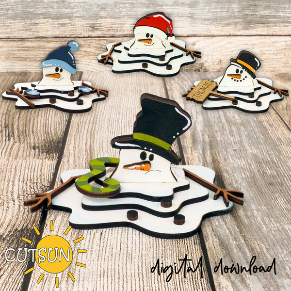 Melted Snowman svg Mix and Match Make your own Snowman Winter shelf decor Laser cut file