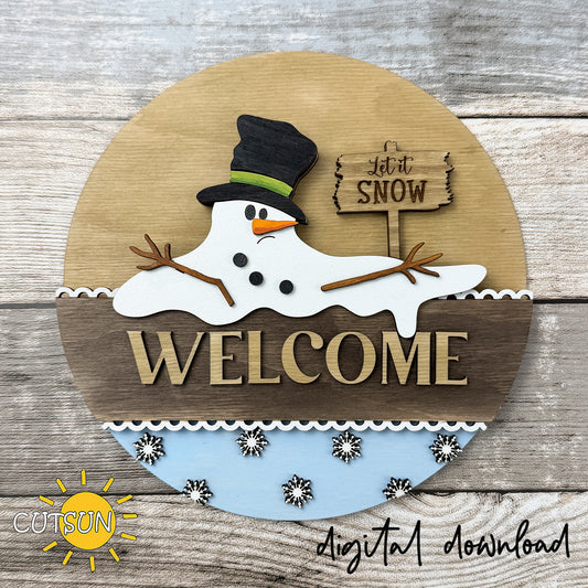 Melting Snowman Add-On for Interchangeable Round Sign – Laser Cut Files