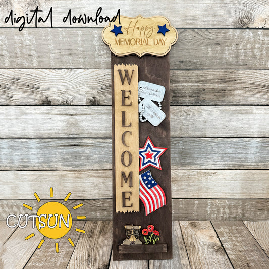 Memorial Day porch sign Interchangeable porch leaner SVG | Laser cut file