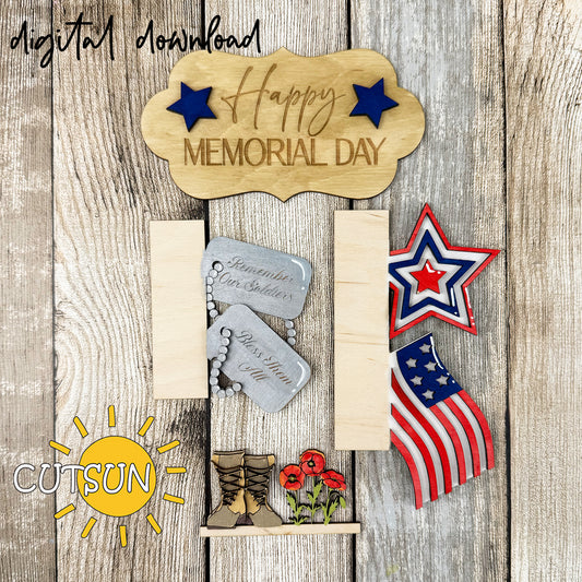Memorial Day porch sign Interchangeable porch leaner SVG | Laser cut file