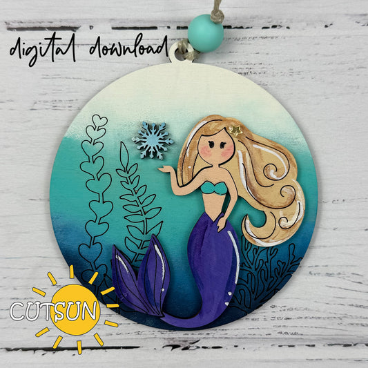 Mermaid Christmas Ornament SVG | Under the Sea Holiday Decor | Layered Laser Cut File
