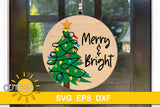 Christmas door hanger SVG file featuring a Christmas tree with Christmas lights and a star topper