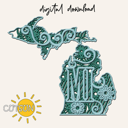 3D Layered Michigan State Mandala SVG - 4 layers | Decorative Michigan state laser cut file | Cricut SVG