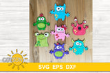 Cute Monsters ornaments SVG Bundle | Cute monsters charms / magnets SVG bundle - laser cut file