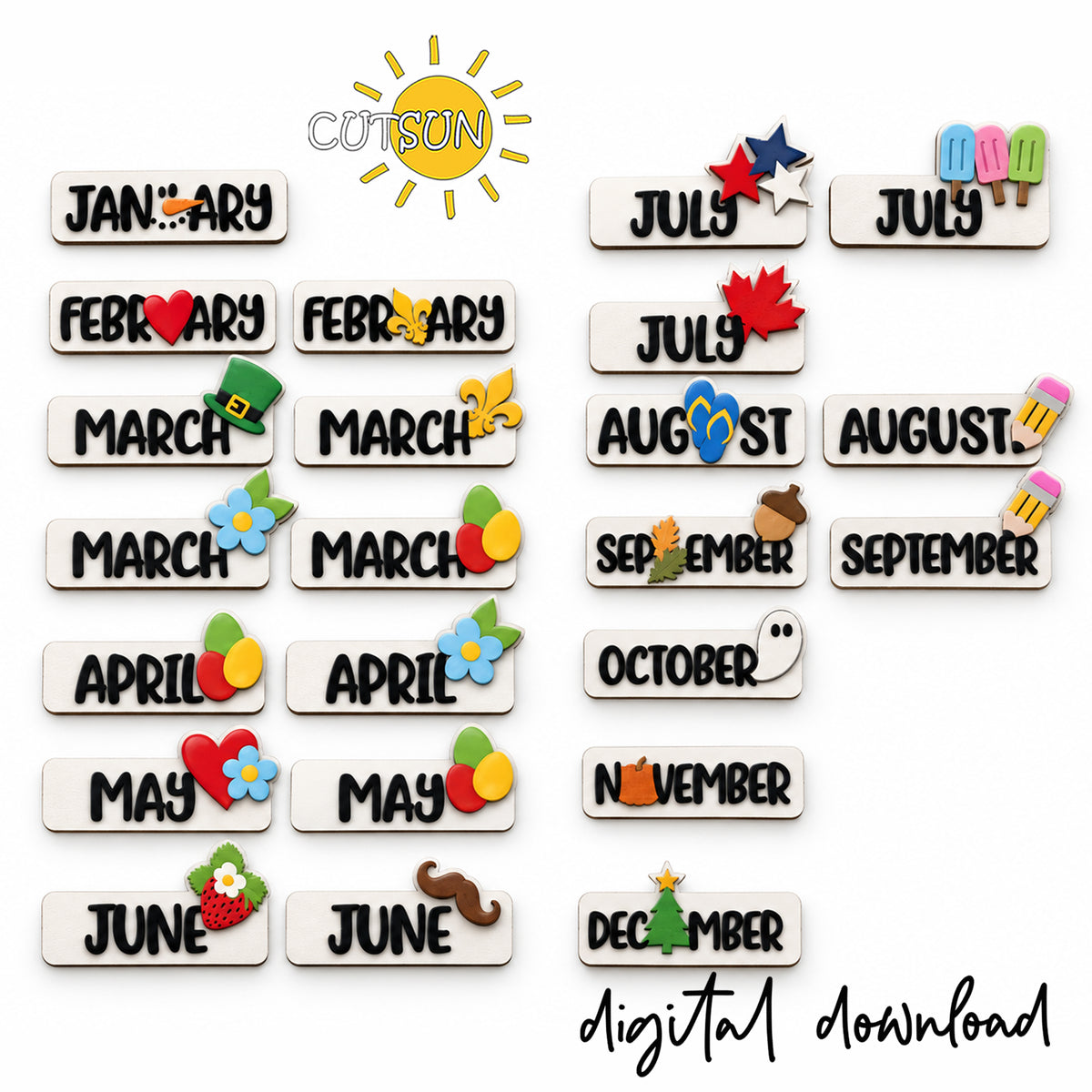 Interchangeable Perpetual Desktop Calendar – Laser Cut File