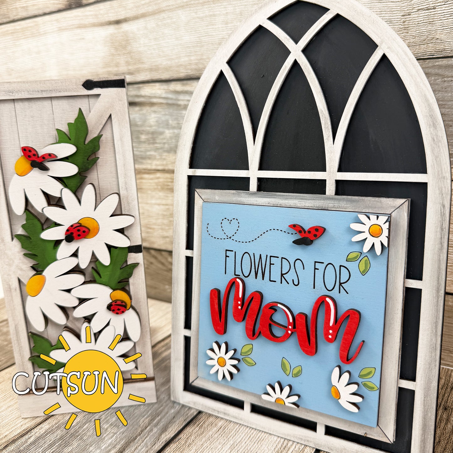 Flowers for Mom Farmhouse Window Add-On SVG for Laser Cutters | Interchangeable Mother’s Day Sign | Digital Download