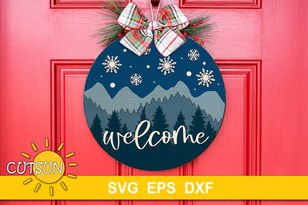Winter mountains door hanger SVG digital download