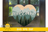 Mountains heart door hanger with the word Welcome on top for use with laser cutters - SVG digital download