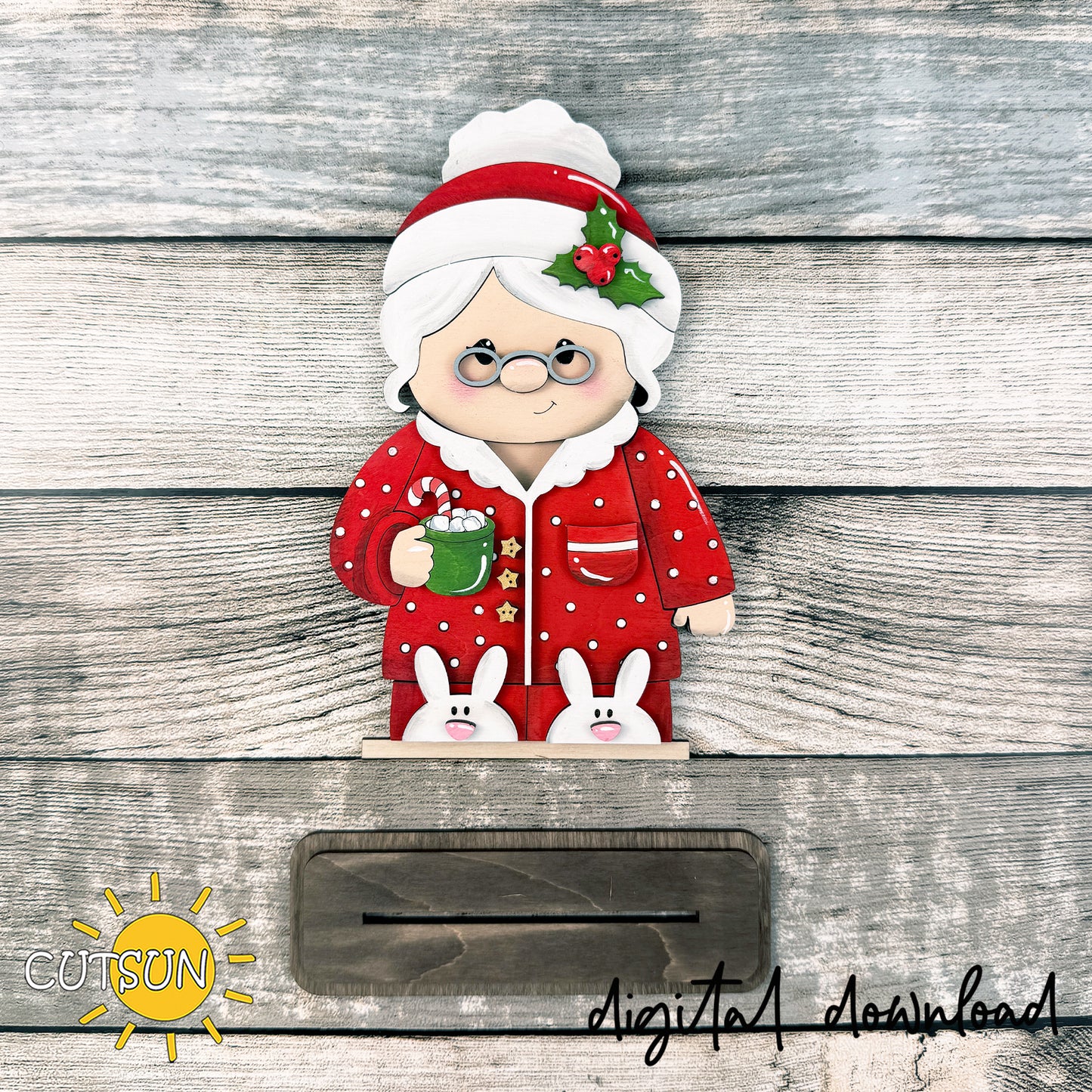 Mrs. Claus in Pajamas Shelf Sitter SVG – Christmas Laser Cut File