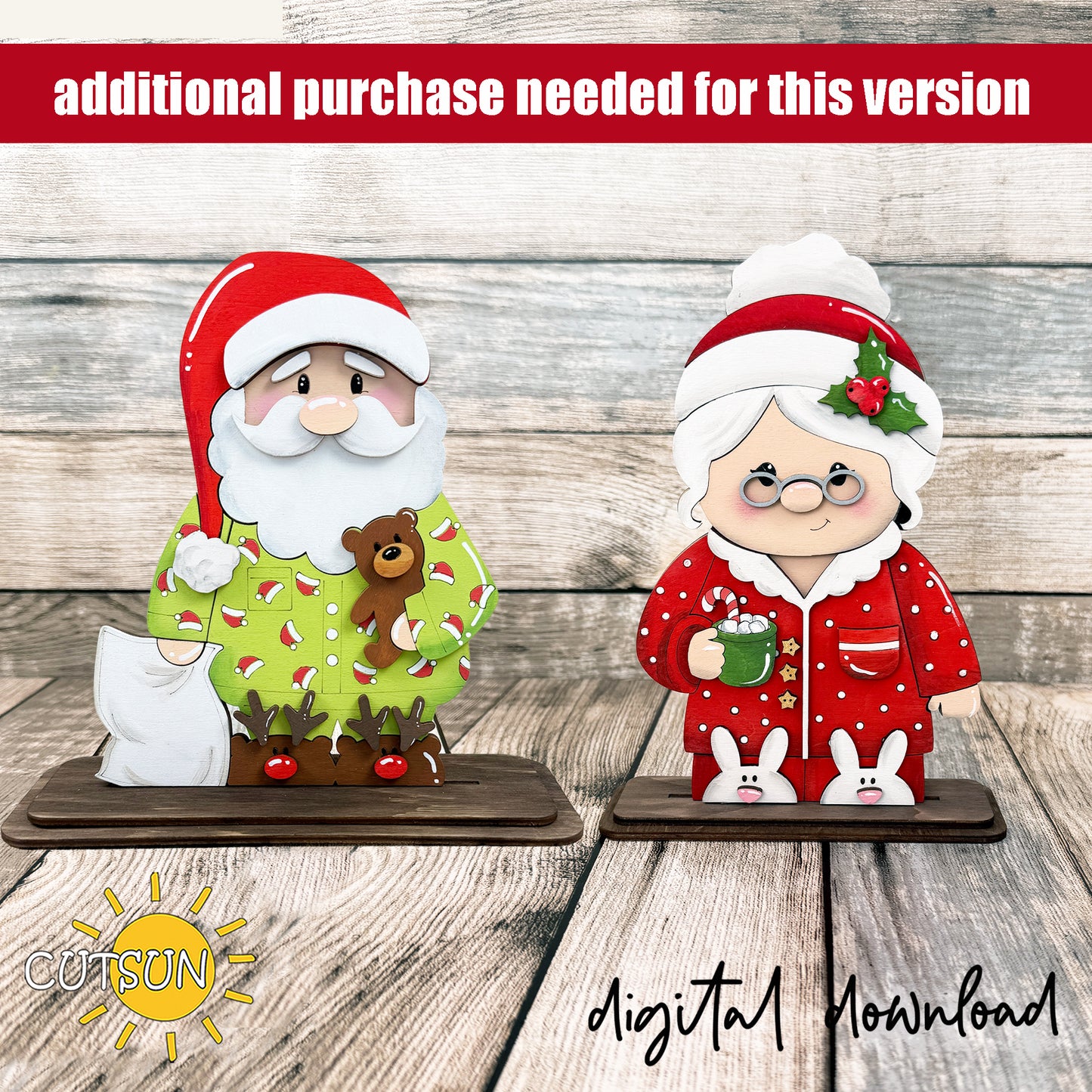 Mrs. Claus in Pajamas Shelf Sitter SVG – Christmas Laser Cut File
