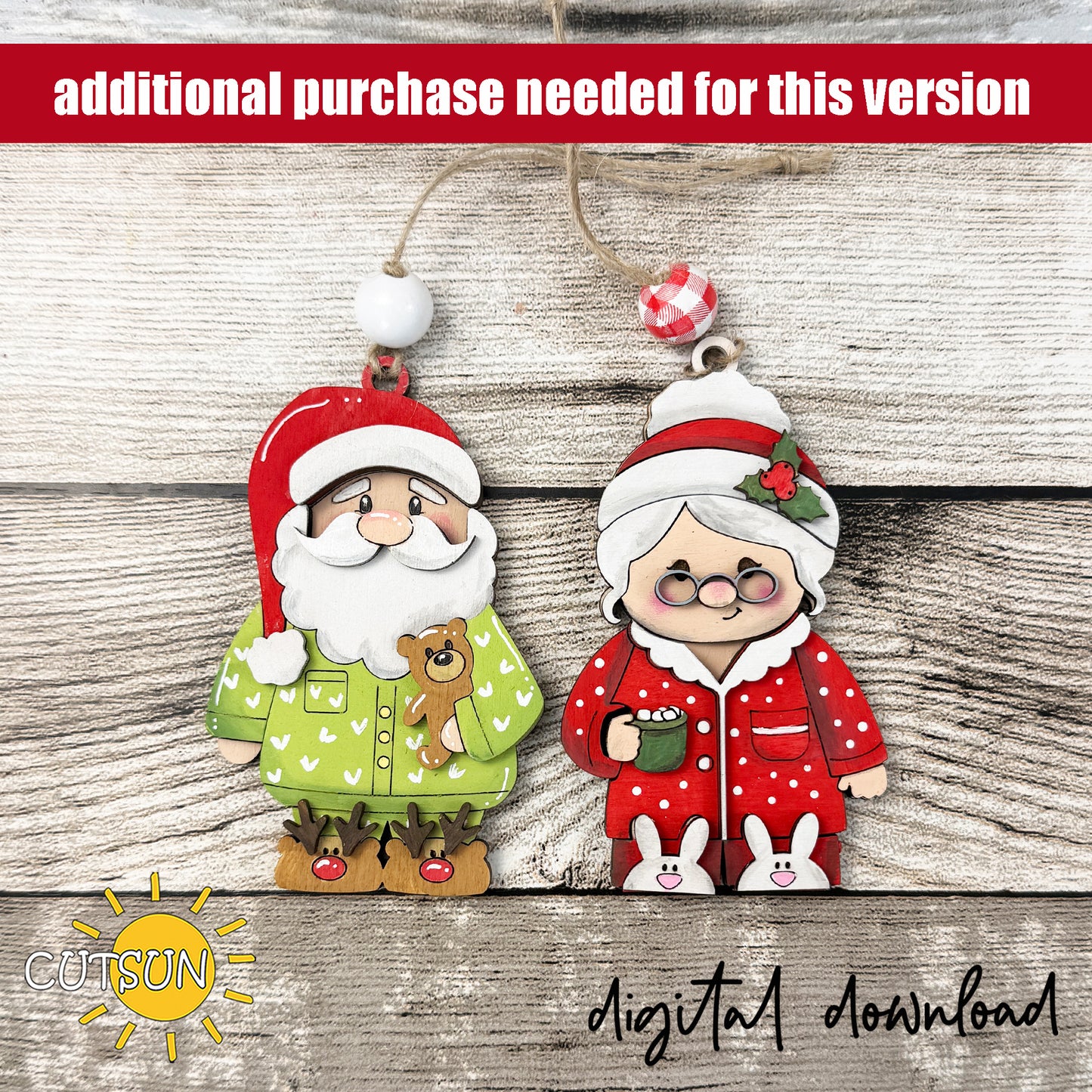 Mrs. Claus in Pajamas Ornament SVG – Christmas Laser Cut File