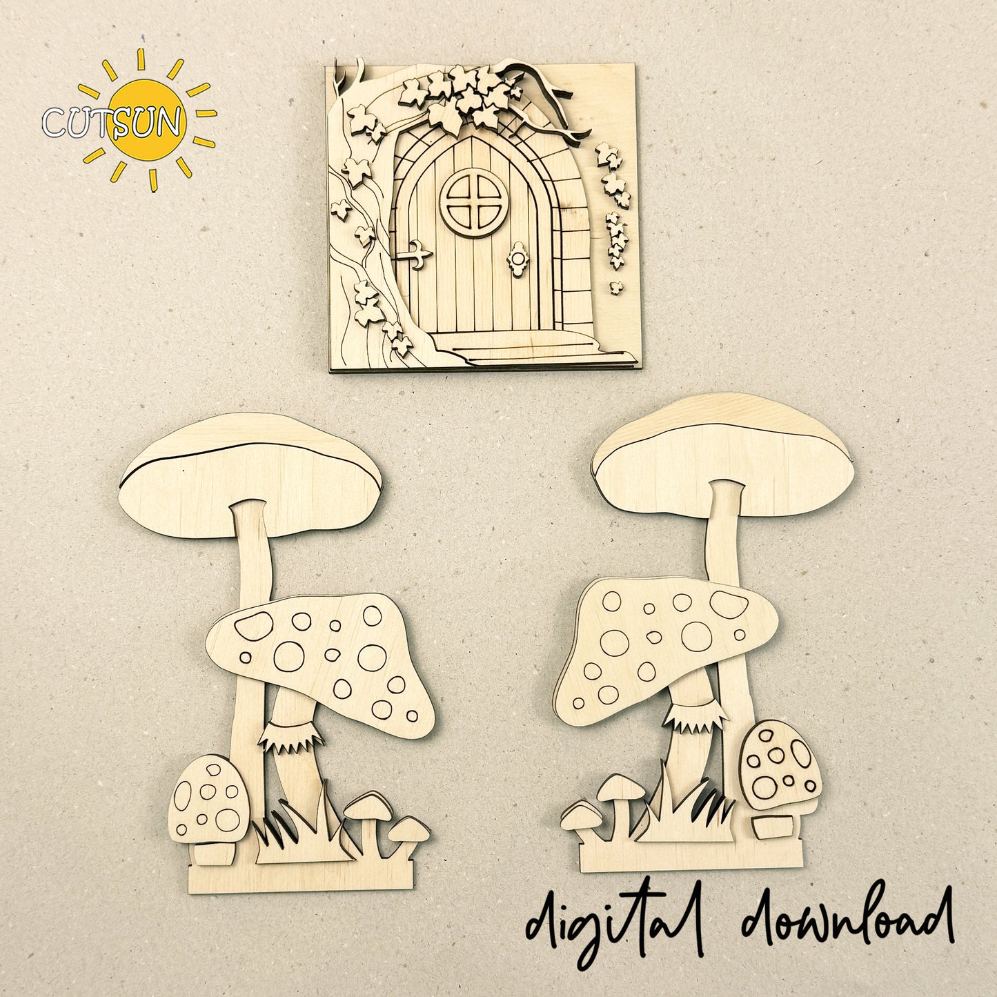 Fairy Door Add-On SVG for Farmhouse Interchangeable Window – Woodland Mushroom Laser Cut File