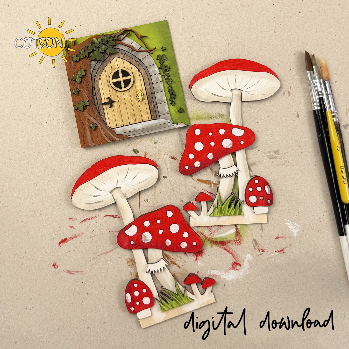 Fairy Door Add-On SVG for Farmhouse Interchangeable Window – Woodland Mushroom Laser Cut File