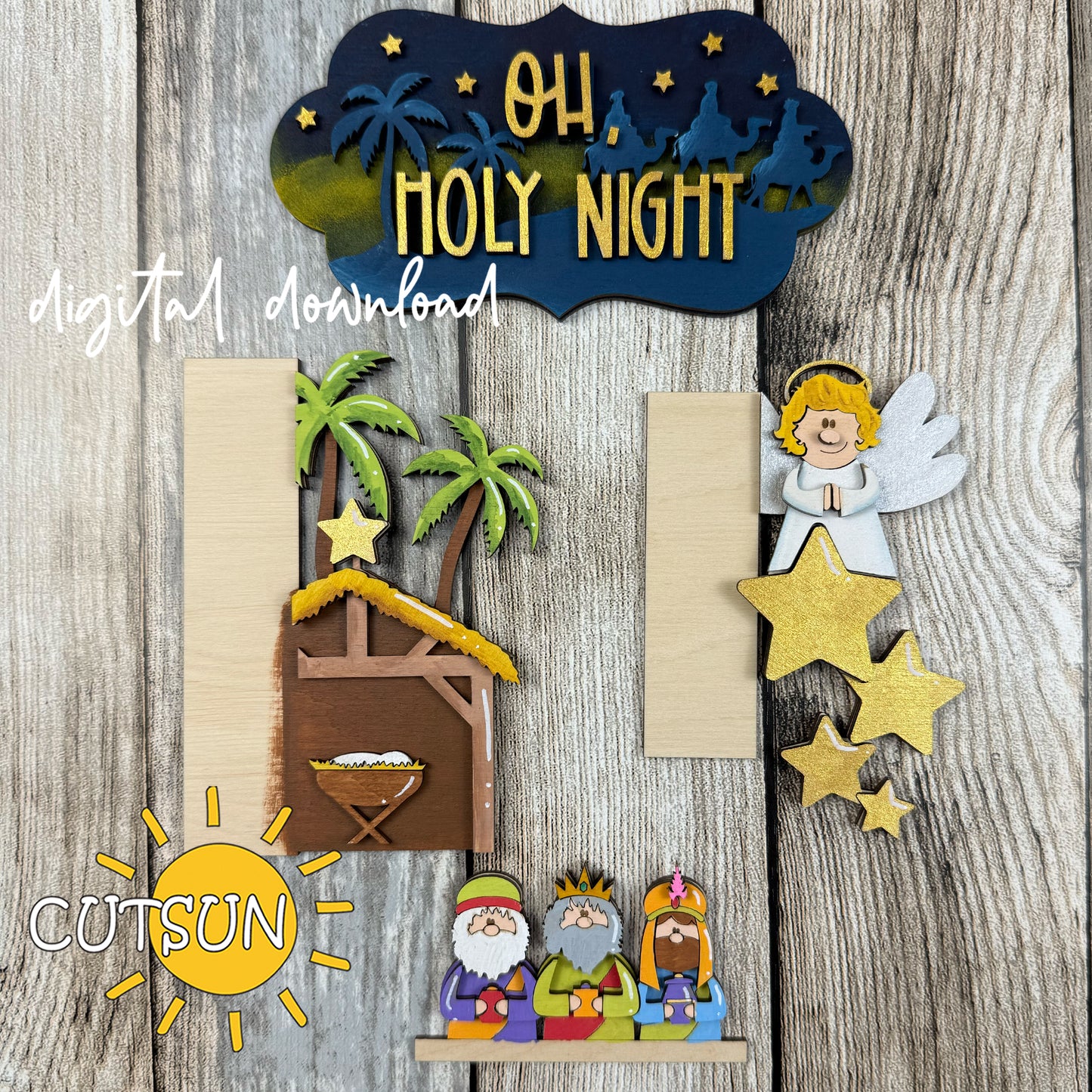 Nativity Porch Sign SVG | Interchangeable Vertical Leaner Christmas Add-On | Laser Cut File