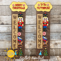 Nutcracker porch sign add-on with a free Interchangeable porch leaner SVG Welcome to the Nuthouse or Merry Christmas SVG